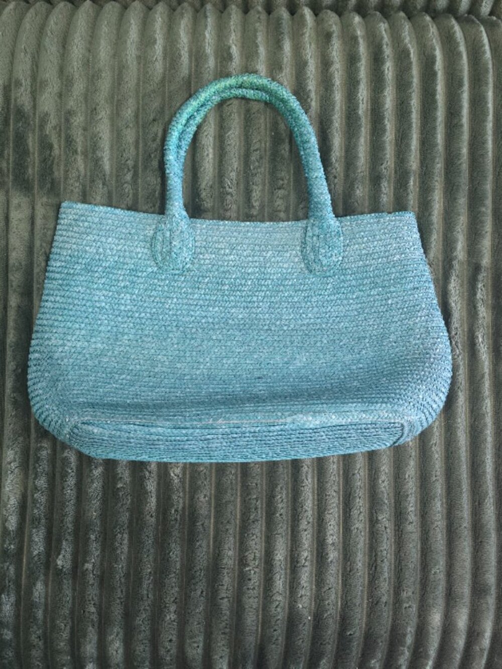 Wicker Handbag in a Light Teal Color, Great Beach Tote - Picture 2 of 8